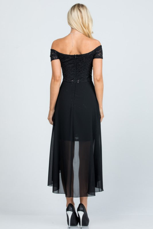 Women’s Evening Off-Shoulder High-Low Sequin Midi Dress | Zarnesh