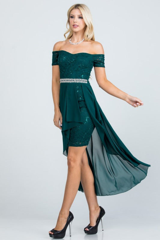 Women’s Evening Off-Shoulder High-Low Sequin Midi Dress | Zarnesh