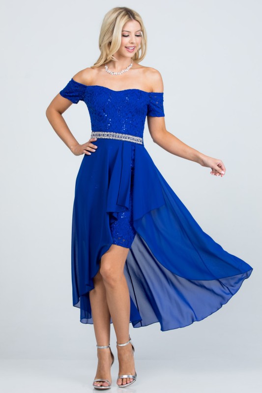 Women’s Evening Off-Shoulder High-Low Sequin Midi Dress | Zarnesh