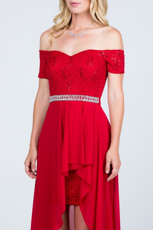 Women’s Evening Off-Shoulder High-Low Sequin Midi Dress | Zarnesh