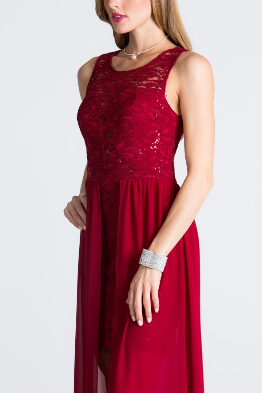 Women’s Evening Chiffon Overlay Lace High-Low Mini Dress | Zarnesh