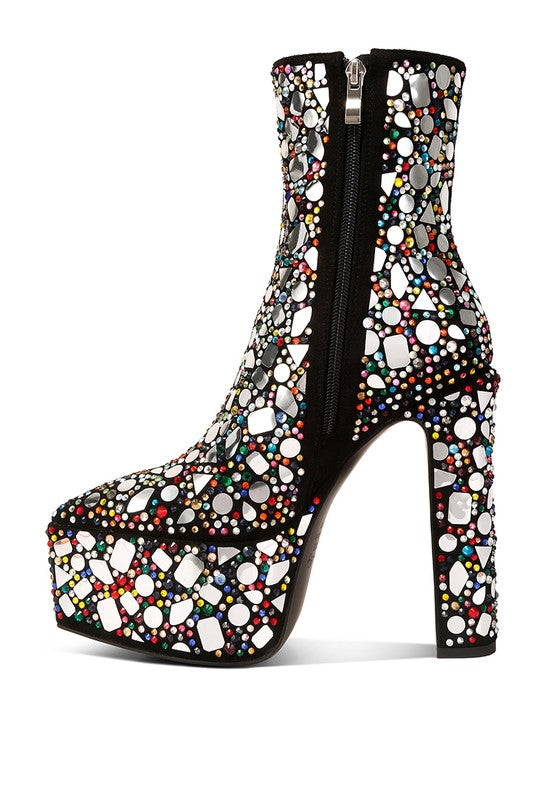 Women’s Fancy Mirror Embellished Platform High Heel Boots | Zarnesh