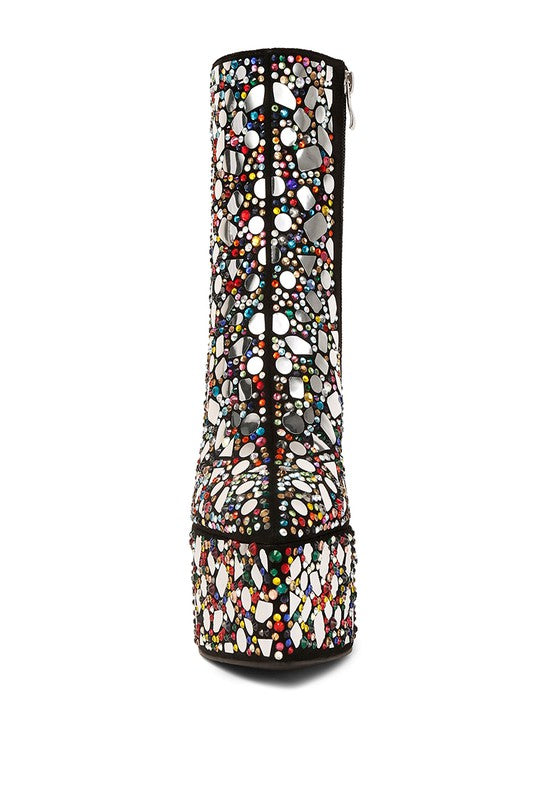 Women’s Fancy Mirror Embellished Platform High Heel Boots | Zarnesh