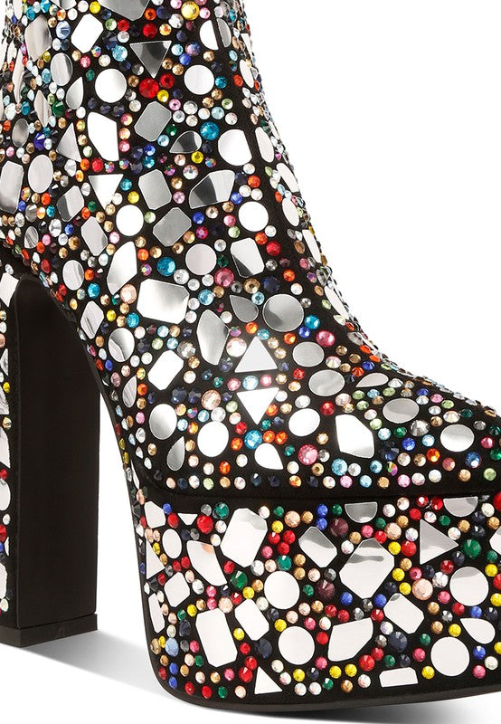 Women’s Fancy Mirror Embellished Platform High Heel Boots | Zarnesh
