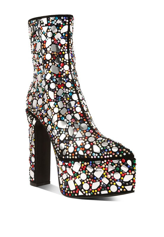 Women’s Fancy Mirror Embellished Platform High Heel Boots | Zarnesh