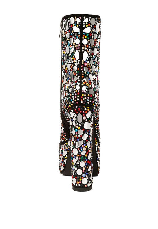 Women’s Fancy Mirror Embellished Platform High Heel Boots | Zarnesh