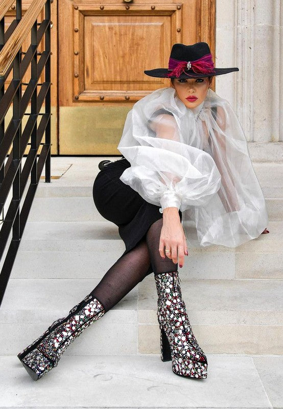 Women’s Fancy Mirror Embellished Platform High Heel Boots | Zarnesh