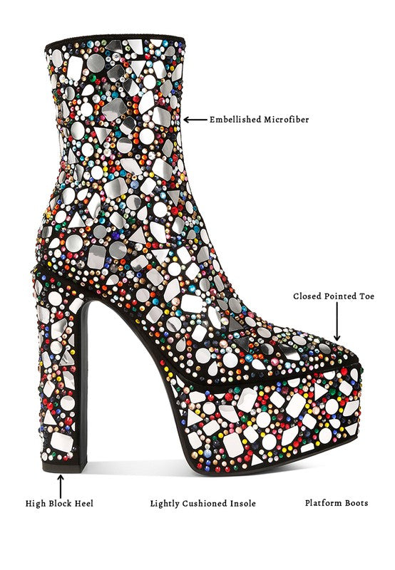Women’s Fancy Mirror Embellished Platform High Heel Boots | Zarnesh