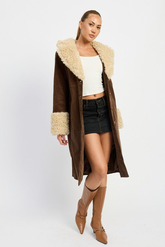 Women’s Faux Fur Collar Longline Mid Trench Coat | Zarnesh