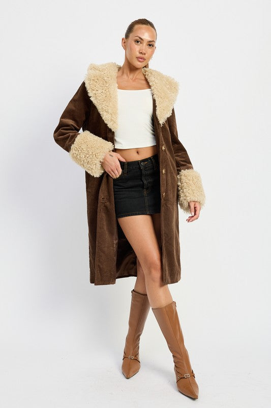 Women’s Faux Fur Collar Longline Mid Trench Coat | Zarnesh