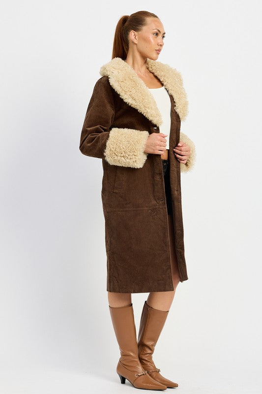 Women’s Faux Fur Collar Longline Mid Trench Coat | Zarnesh