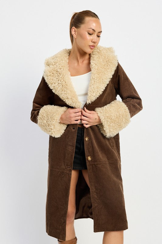 Women’s Faux Fur Collar Longline Mid Trench Coat | Zarnesh