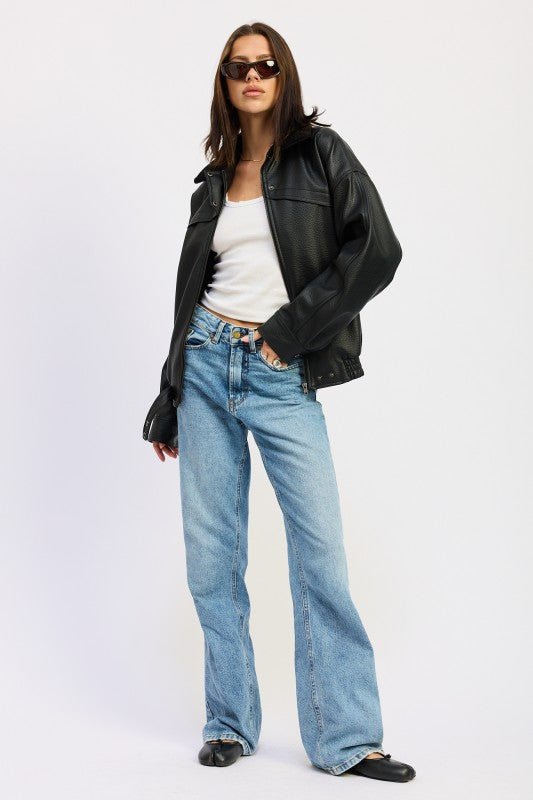 Women’s Faux Leather Shearling Collar Jacket | Zarnesh