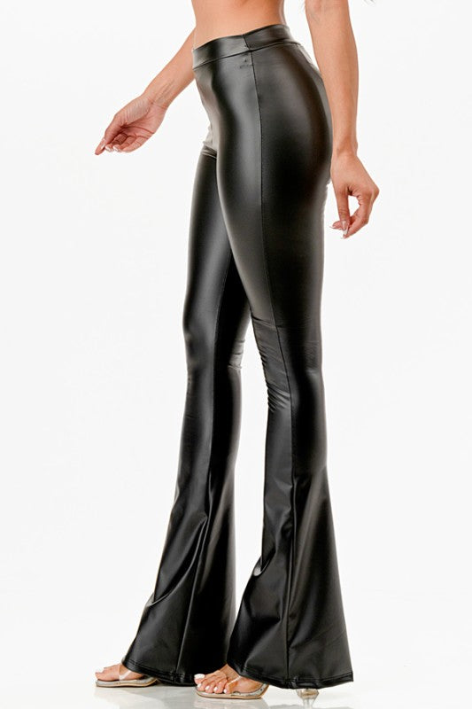 Women’s Faux Leather High-Waisted Flare-Leg Pants | Zarnesh