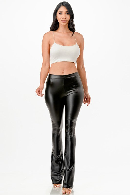 Women’s Faux Leather High-Waisted Flare-Leg Pants | Zarnesh