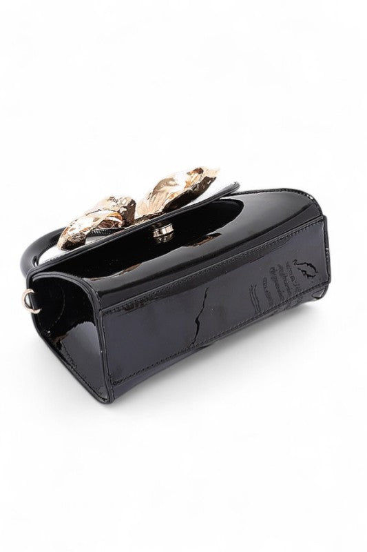 Women's Faux Leather Metal Bow Top Handle Bag | Zarnesh