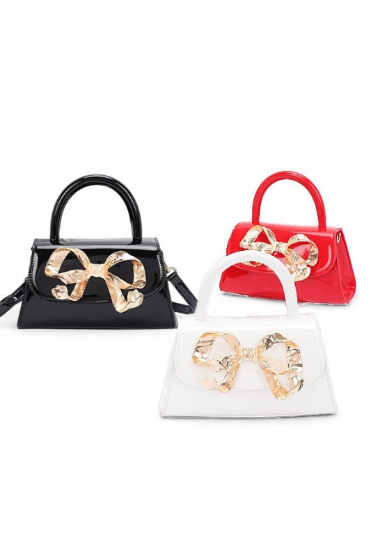 Women's Faux Leather Metal Bow Top Handle Bag | Zarnesh