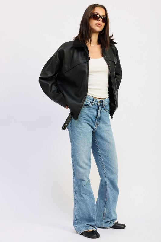 Women’s Faux Leather Shearling Collar Jacket | Zarnesh