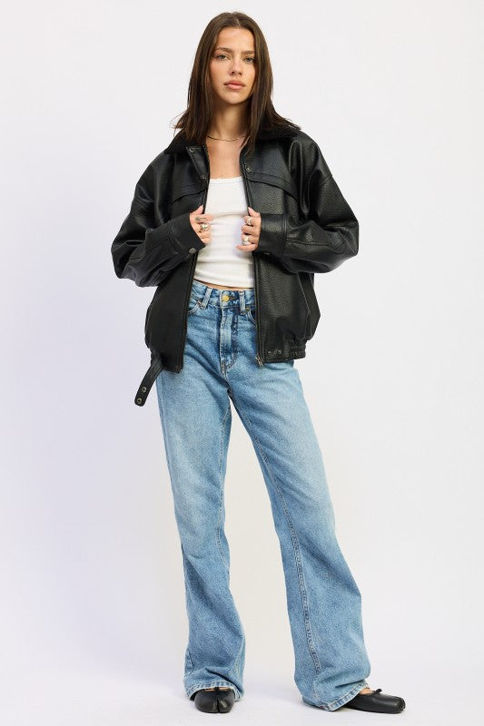 Women’s Faux Leather Shearling Collar Jacket | Zarnesh