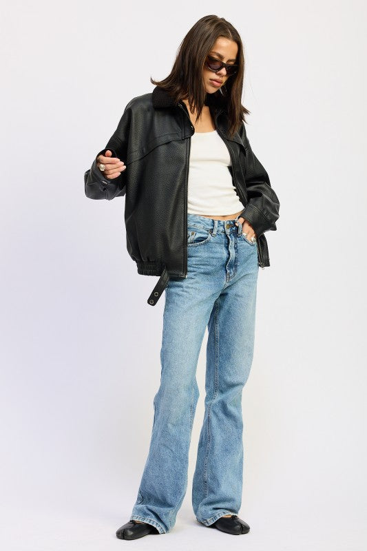 Women’s Faux Leather Shearling Collar Jacket | Zarnesh