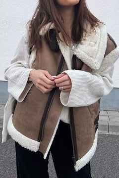 Women's Faux Shearling Lined Suede Zip-Up Jacket | Zarnesh