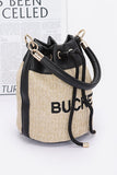 Women's Faux Straw Leather Accents Drawstring Bucket Bag | Zarnesh