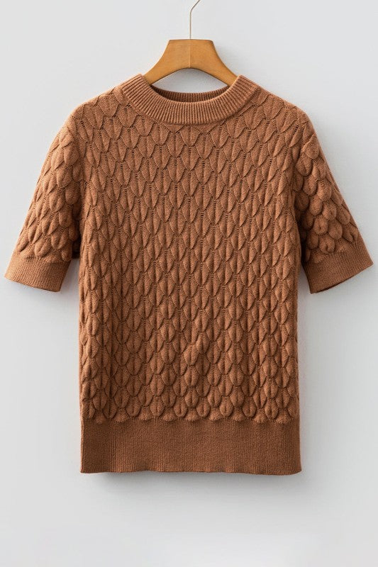 Women’s Fish Scale Textured Scallop Knit Short Sleeve Sweater | Zarnesh