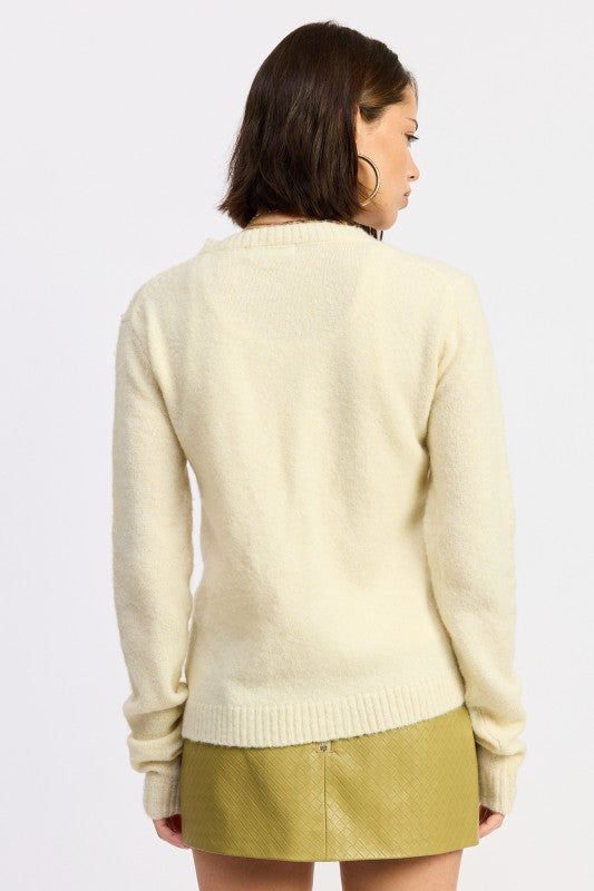 Women’s Fitted Button-Up Cardigan Ruffled Collar Sweater | Zarnesh