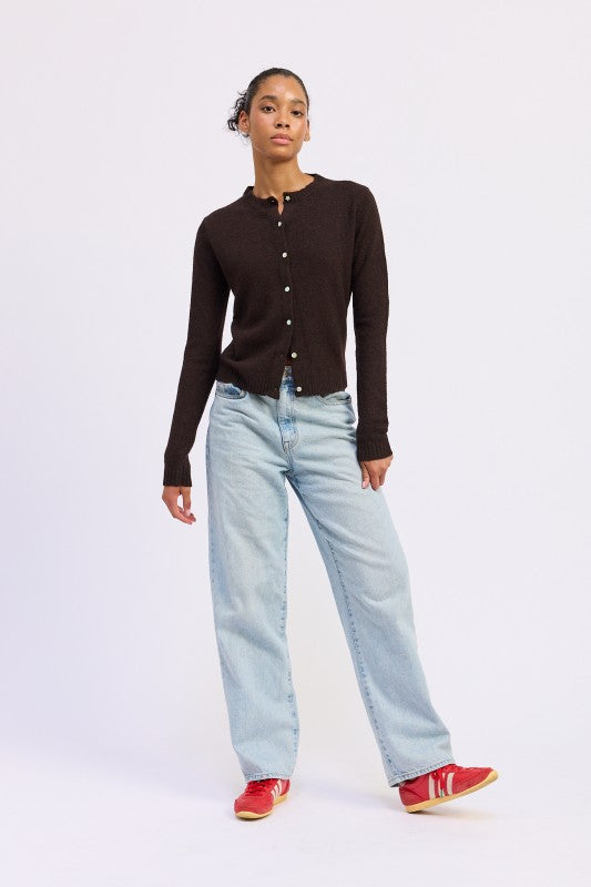 Women’s Fitted Button-Up Cardigan Ruffled Collar Sweater | Zarnesh