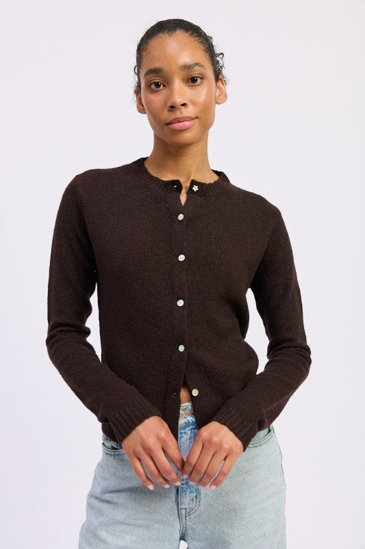 Women’s Fitted Button-Up Cardigan Ruffled Collar Sweater | Zarnesh