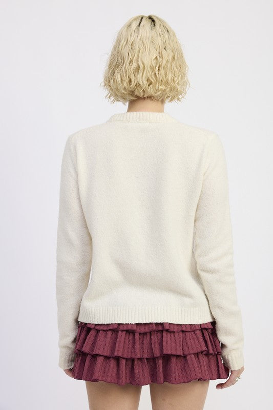 Women’s Fitted Button-Up Cardigan Ruffled Collar Sweater | Zarnesh