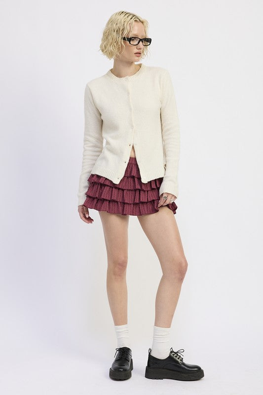 Women’s Fitted Button-Up Cardigan Ruffled Collar Sweater | Zarnesh