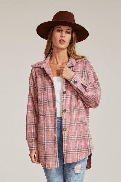 Women’s Flannel Plaid Button-Up Long Sleeve Shacket Jacket | Zarnesh