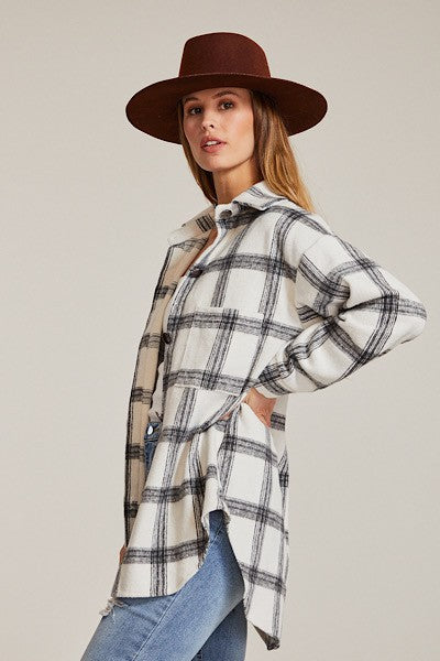 Women’s Flannel Plaid Button-Up Long Sleeve Shacket Jacket | Zarnesh