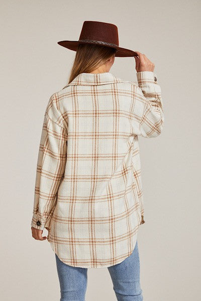 Women’s Flannel Plaid Button-Up Long Sleeve Shacket Jacket | Zarnesh