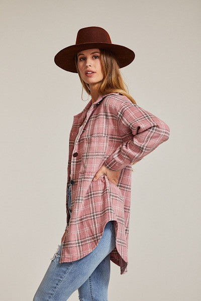 Women’s Flannel Plaid Button-Up Long Sleeve Shacket Jacket | Zarnesh