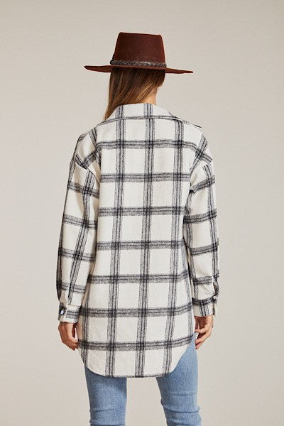 Women’s Flannel Plaid Button-Up Long Sleeve Shacket Jacket | Zarnesh