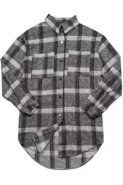 Women’s Flannel Plaid Button-Up Long Sleeve Shacket Jacket | Zarnesh