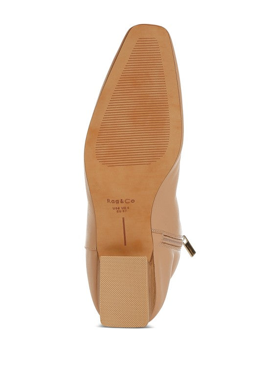 Women's Flared Heel Genuine Leather Snip Toe Boots | Zarnesh