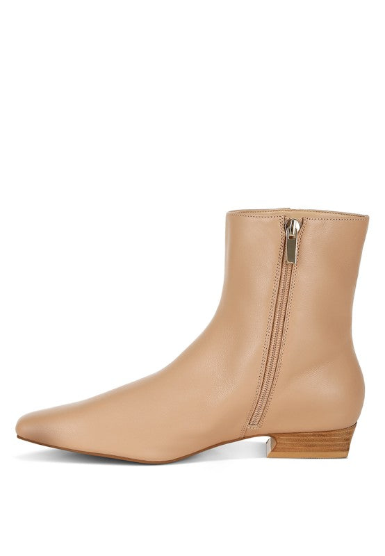 Women's Flared Heel Genuine Leather Snip Toe Boots | Zarnesh