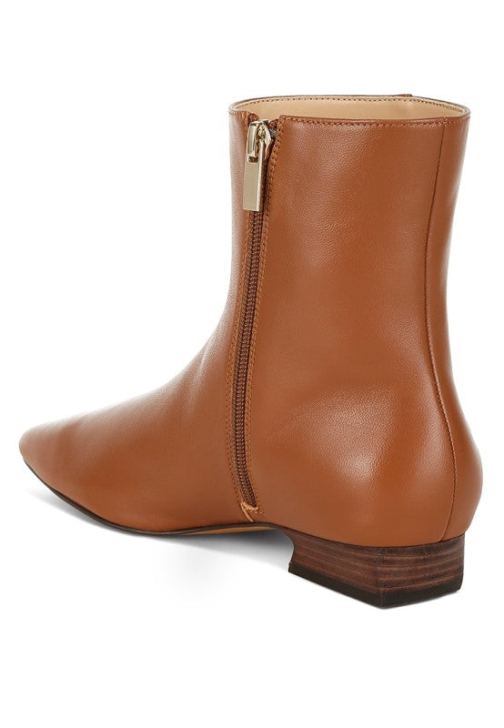 Women's Flared Heel Genuine Leather Snip Toe Boots | Zarnesh