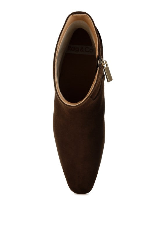 Women's Flared Low Block Heel Suede Boots | Zarnesh