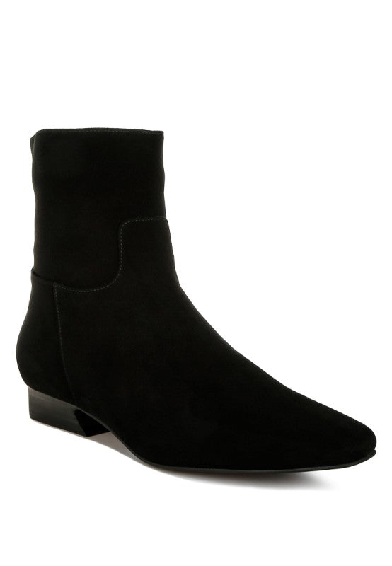 Women's Flared Low Block Heel Suede Boots | Zarnesh