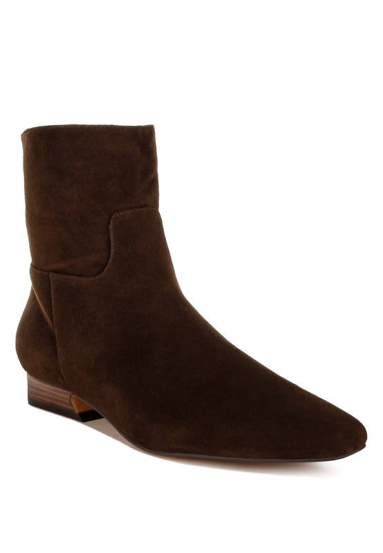 Women's Flared Low Block Heel Suede Boots | Zarnesh