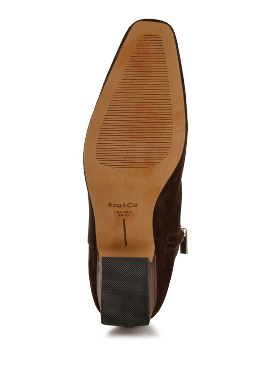 Women's Flared Low Block Heel Suede Boots | Zarnesh