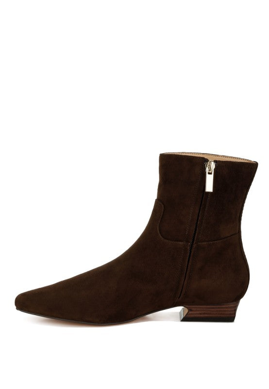 Women's Flared Low Block Heel Suede Boots | Zarnesh