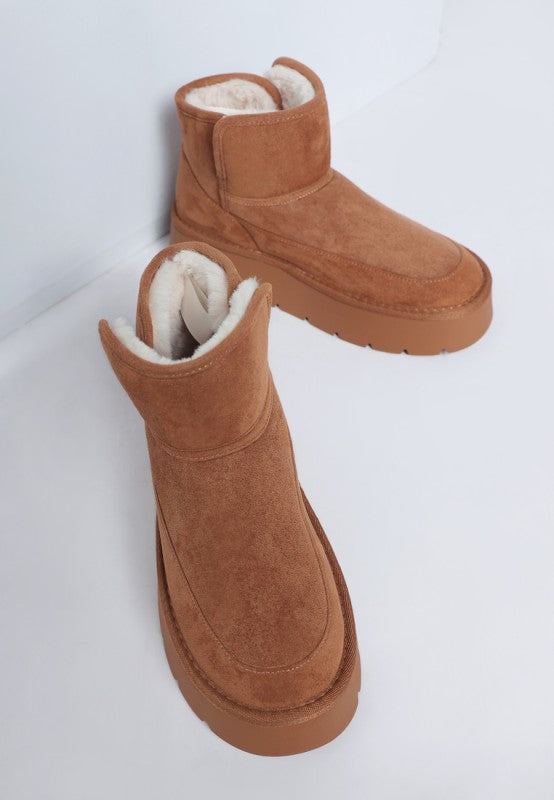 Women's Fleece-Lined Suede Chunky Platform Ankle Boots | Zarnesh