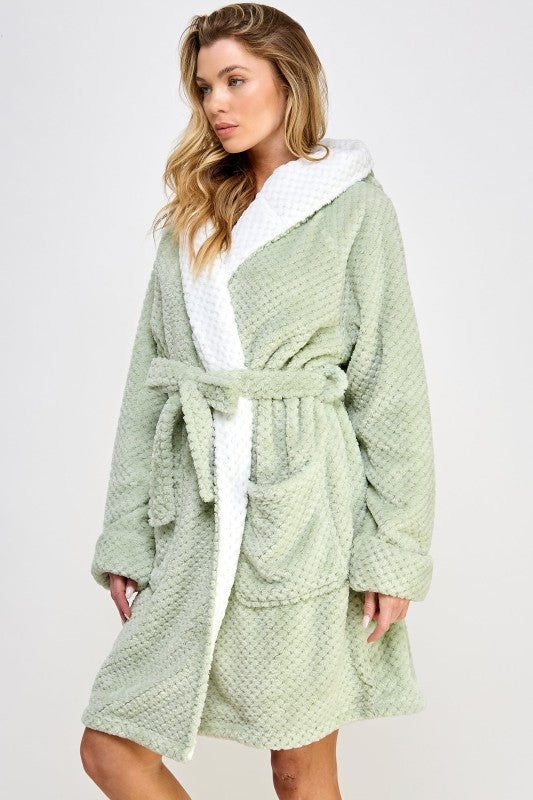 Women’s Fleece Bailey Plush Belted Hooded Robe Loungewear | Zarnesh