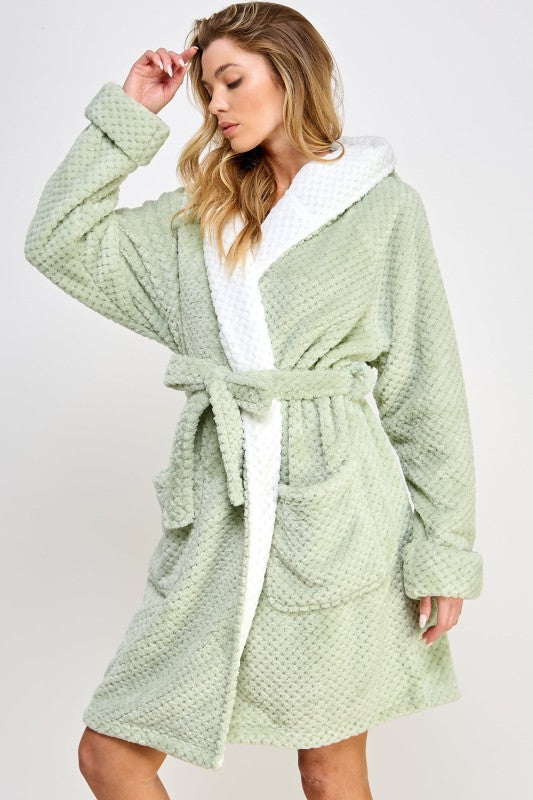 Women’s Fleece Bailey Plush Belted Hooded Robe Loungewear | Zarnesh