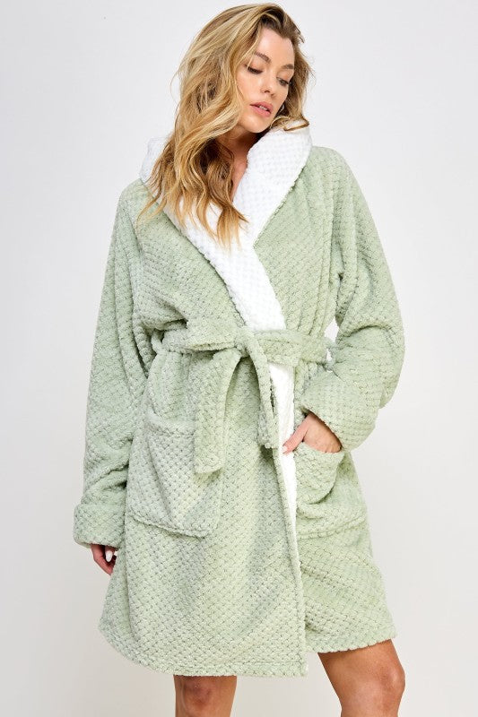 Women’s Fleece Bailey Plush Belted Hooded Robe Loungewear | Zarnesh